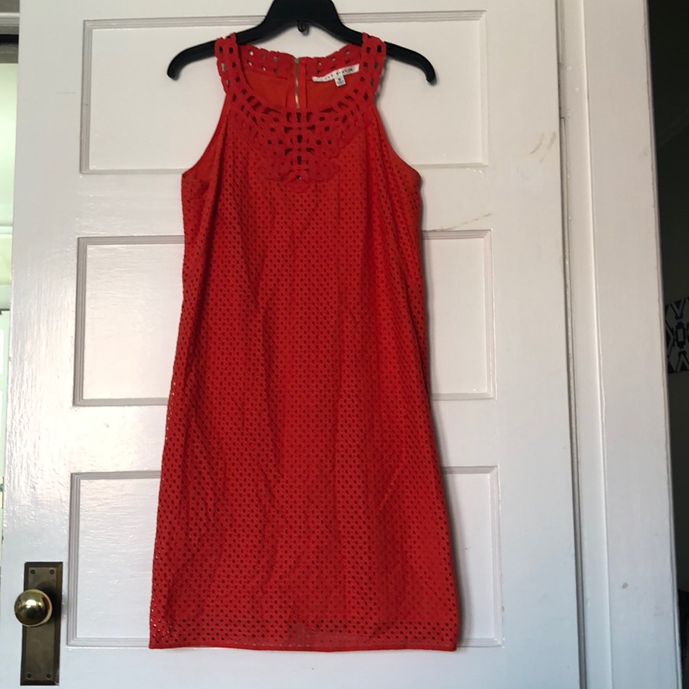 Red knit tank dress